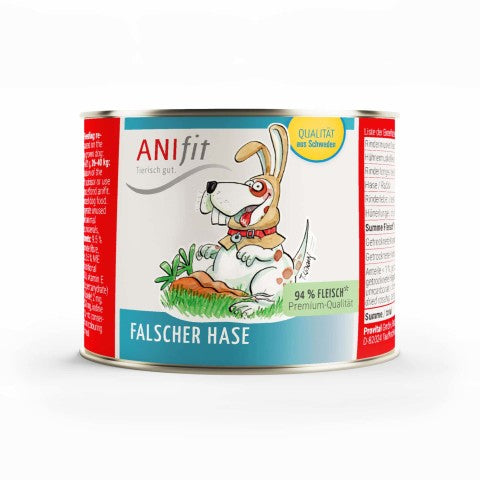 ANIfit Nassfutterdose „Falscher Hase“, 94% Fleisch, mit Hase-Design
