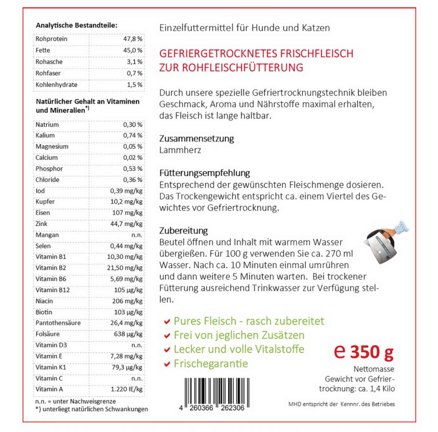 Pures Fleisch für Hunde und Katzen. Frei von Zusätzen. Vitalstoffe. 