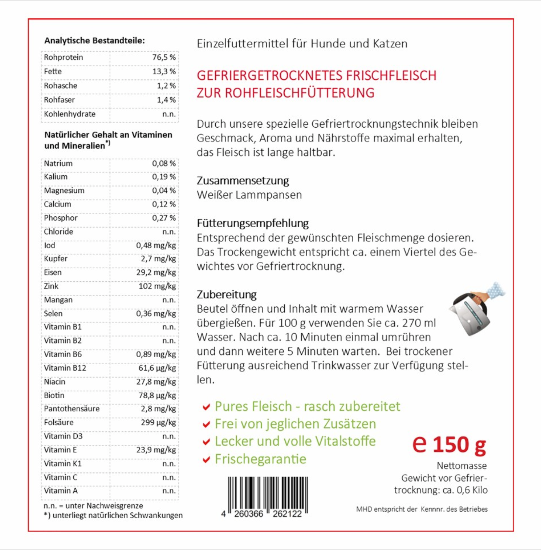 Inhaltsangabe Pansen für Hunde und Katzen I