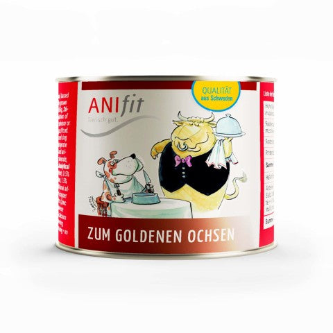 Nassfutterdose „Zum goldenen Ochsen“ – Rind, Huhn & Haferflocken