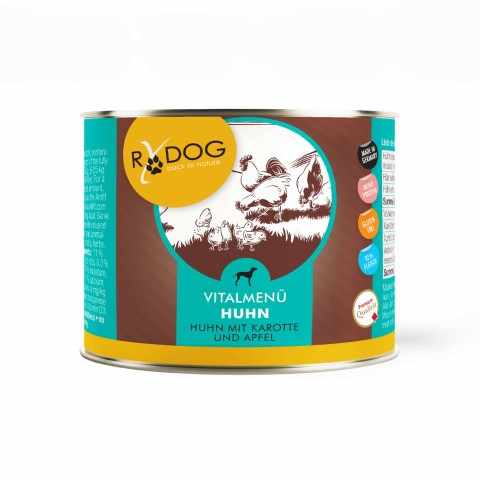 Vitalmenü Huhn mit Karotte und Apfel, Hundefutter-Dose