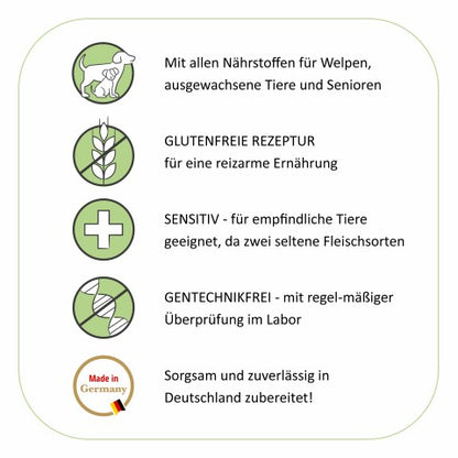 Zutatenhinweise: glutenfrei, sensitiv, gentechnikfrei, in Deutschland hergestellt
