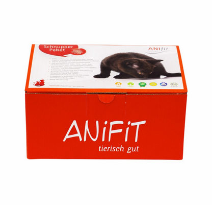 ANIfit Schnupperpaket Katzen-Nassfutter, roter Karton mit Deckelaufdruck